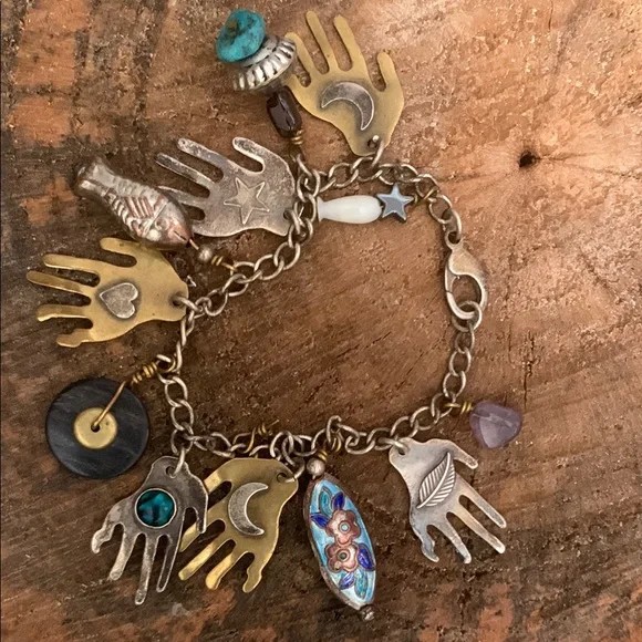Hand Charm Bracelet with Mixed Metals - Picture 1 of 1